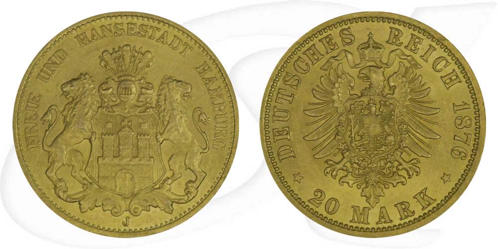 Deutschland Hamburg 20 Mark Gold 1876 vz-st Wappen