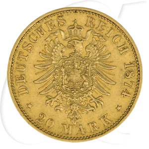 Deutschland Preussen 20 Mark Gold 1874 B ss Wilhelm I.
