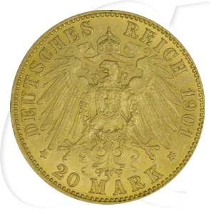 Deutschland Preussen 20 Mark Gold 1901 A vz Wilhelm II.