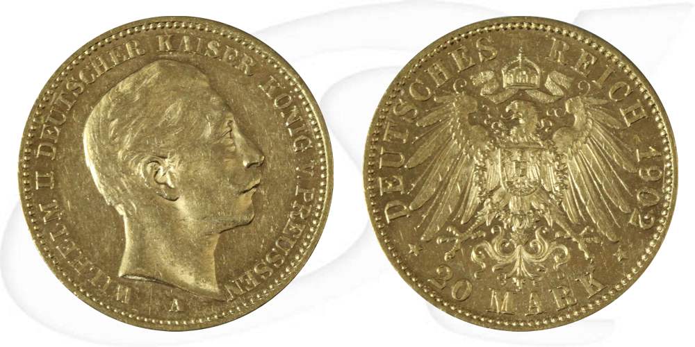 Deutschland Preussen 20 Mark Gold 1902 A vz Wilhelm II.