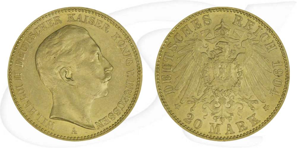Deutschland Preussen 20 Mark Gold 1904 A vz Wilhelm II.
