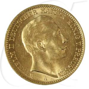 Deutschland Preussen 20 Mark Gold 1909 A vz+ Wilhelm II.