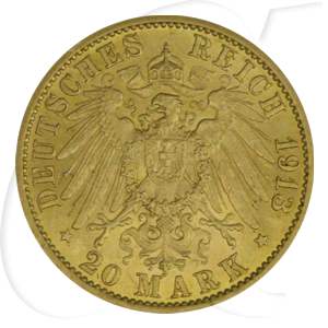 Deutschland Preussen 20 Mark Gold 1913 vz+ Wilhelm II. in Uniform