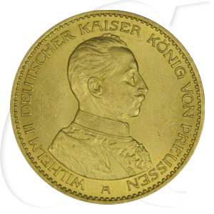 Deutschland Preussen 20 Mark Gold 1914 vz-st Wilhelm II. Gardeuniform