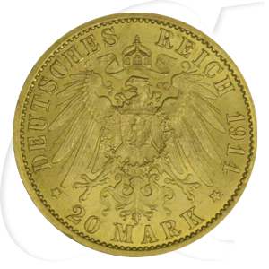 Deutschland Preussen 20 Mark Gold 1914 vz-st Wilhelm II. Gardeuniform