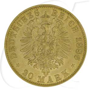 Deutschland Preussen 20 Mark Gold 1886 A vz Wilhelm I.