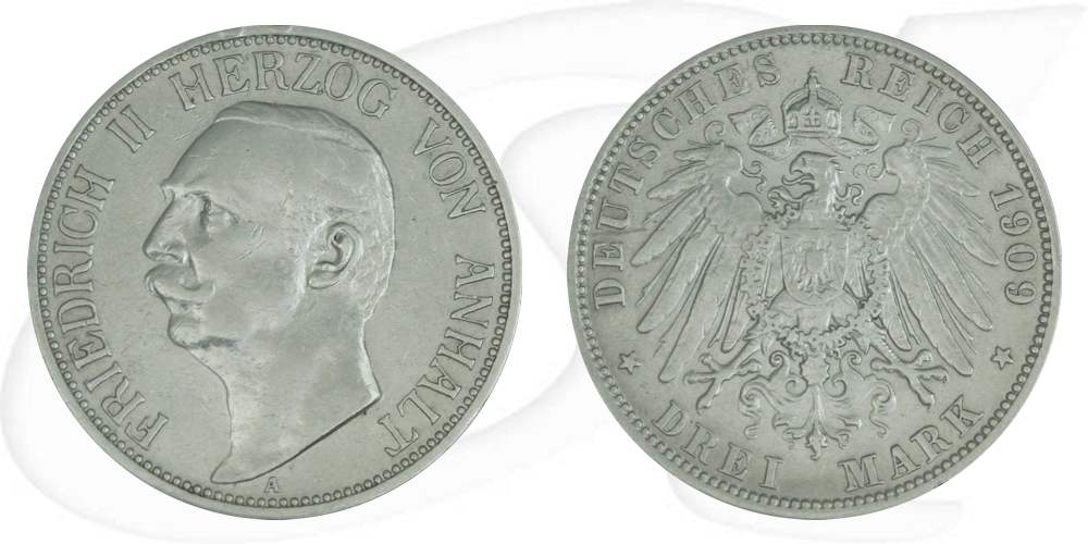Deutschland Anhalt 3 Mark 1909 ss Friedrich II.