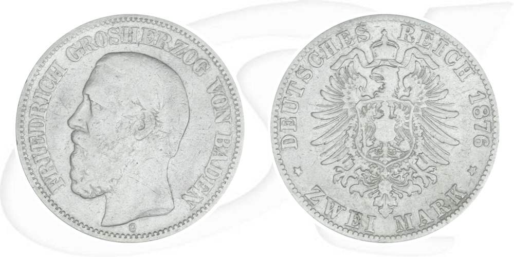 Deutschland Baden 2 Mark 1876 s-ss Friedrich I.