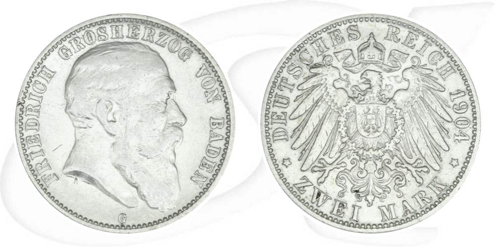 Deutschland Baden 2 Mark 1904 ss Friedrich I.