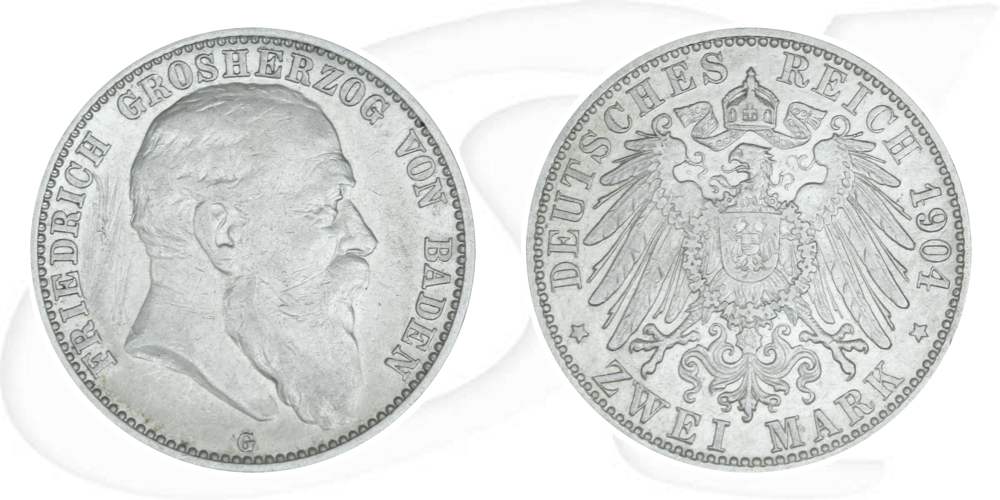 Deutschland Baden 2 Mark 1904 ss Kratzer Friedrich I.