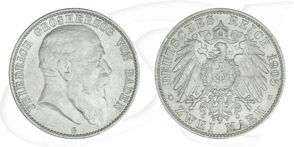 Deutschland Baden 2 Mark 1905 ss-vz Friedrich I.