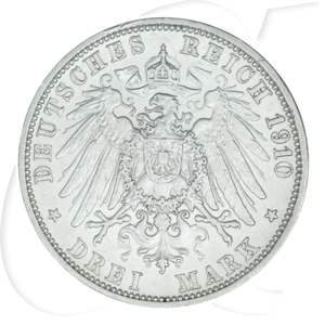 Deutschland Baden 3 Mark 1910 ss+ Friedrich II.