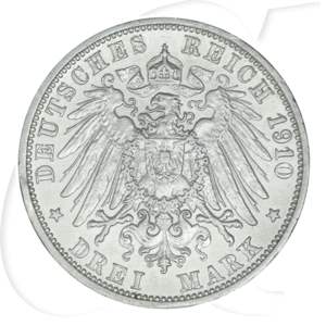 Deutschland Baden 3 Mark 1910 ss-vz Friedrich II.