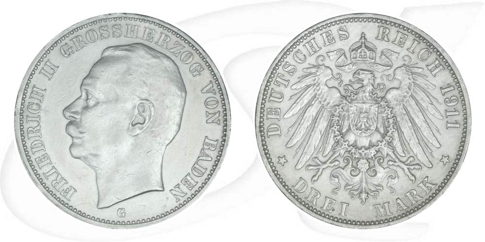 Deutschland Baden 3 Mark 1911 ss Friedrich II.