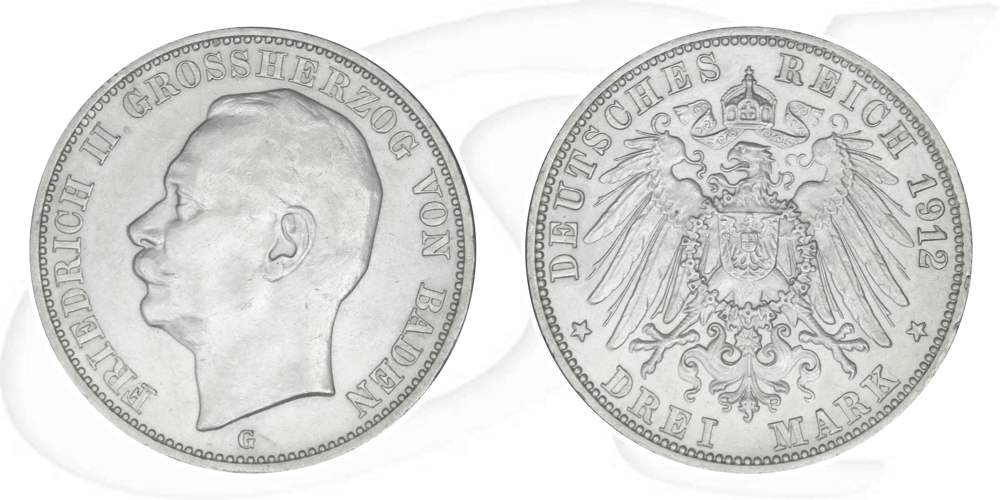 Deutschland Baden 3 Mark 1912 ss Friedrich II.
