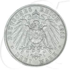 Deutschland Baden 3 Mark 1912 ss-vz Friedrich II.