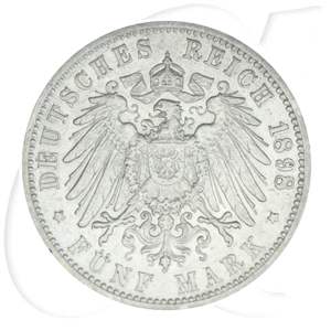 Deutsches Kaiserreich - Baden 5 Mark 1898 G ss Großherzog Friedrich I. Münzen-Wertseite