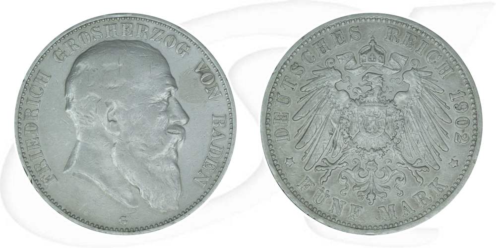 Deutschland Baden 5 Mark 1902 ss Friedrich I.