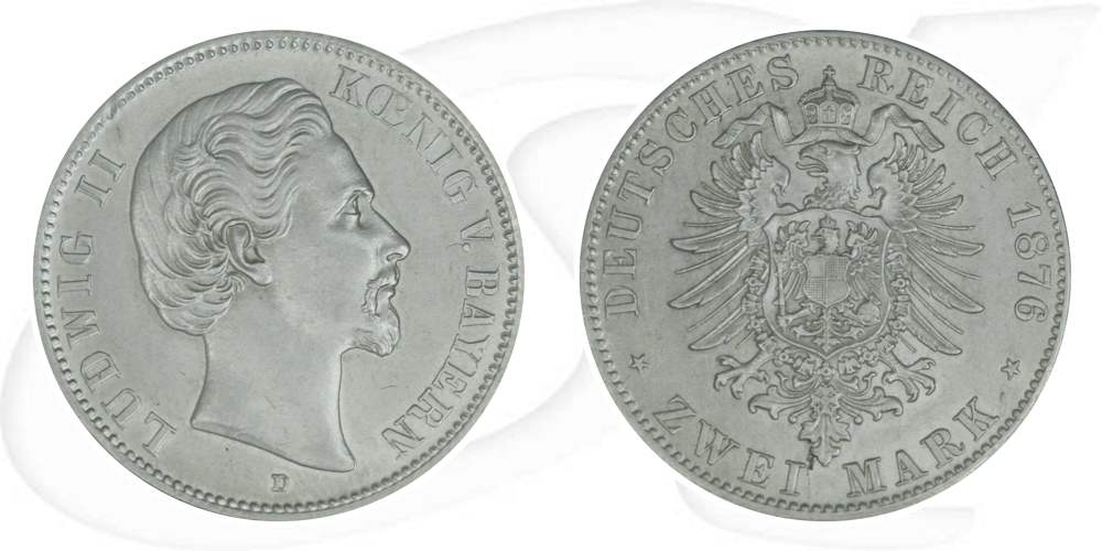 Deutschland Bayern 2 Mark 1876 vz-st Ludwig II.