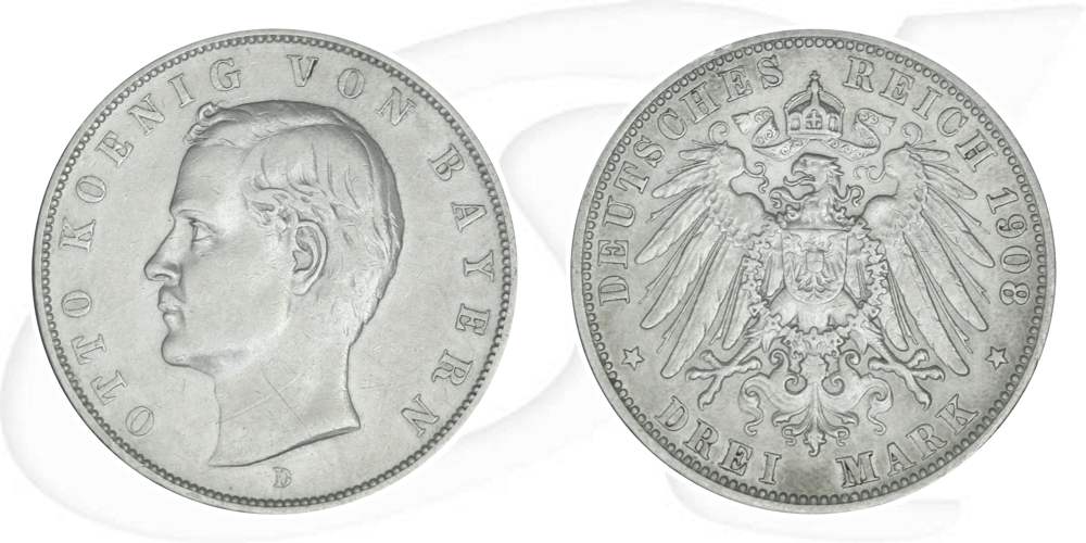 Deutschland Bayern 3 Mark 1908 ss Otto