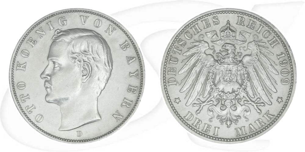 Deutschland Bayern 3 Mark 1909 ss-vz Otto