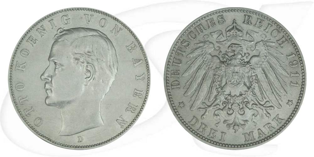 Deutschland Bayern 3 Mark 1911 ss Otto
