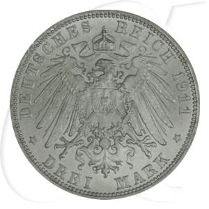 Deutschland Bayern 3 Mark 1911 vz-st Luitpold 90. Geburtstag