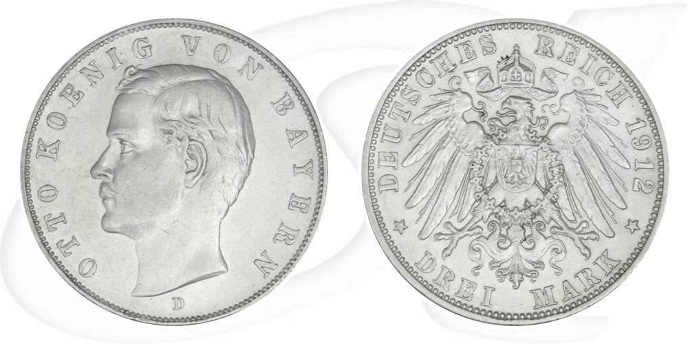 Deutschland Bayern 3 Mark 1912 ss-vz Otto