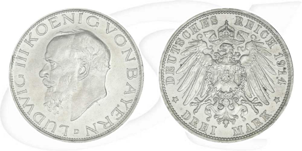 Deutschland Bayern 3 Mark 1914 vz Ludwig III.