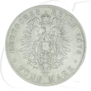 5 Mark Bayern 1876 ss Kaiserreich Deutschland Wertseite