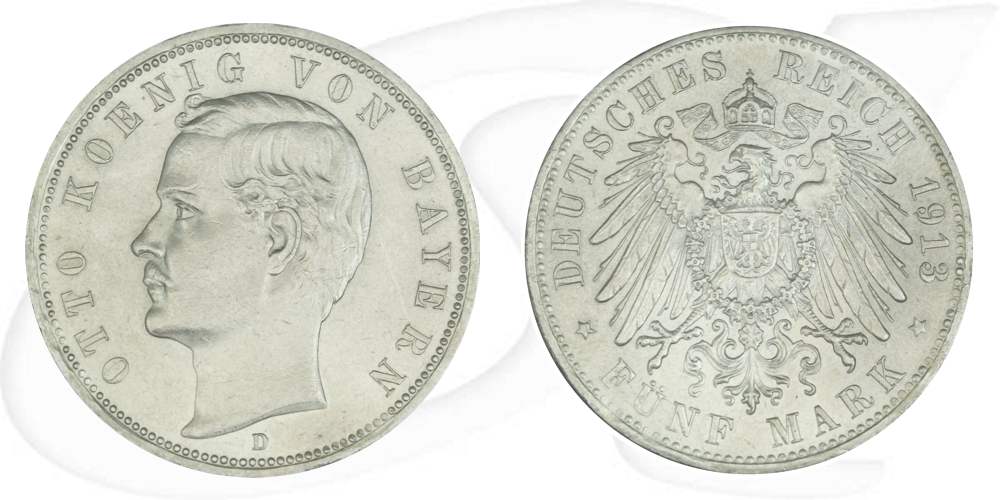 Deutschland Bayern 5 Mark 1913 ss-vz Otto
