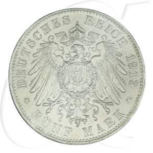 Deutschland Bayern 5 Mark 1913 ss-vz Otto