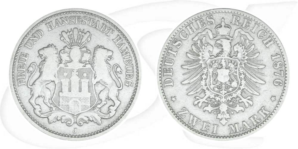 Deutschland Hamburg 2 Mark 1876 s Wappen