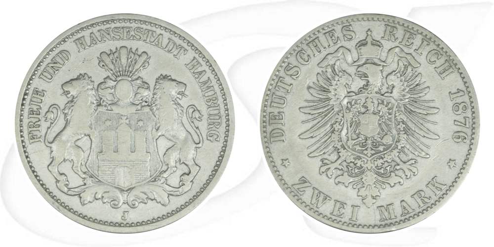 Deutschland Hamburg 2 Mark 1876 s-ss Wappen