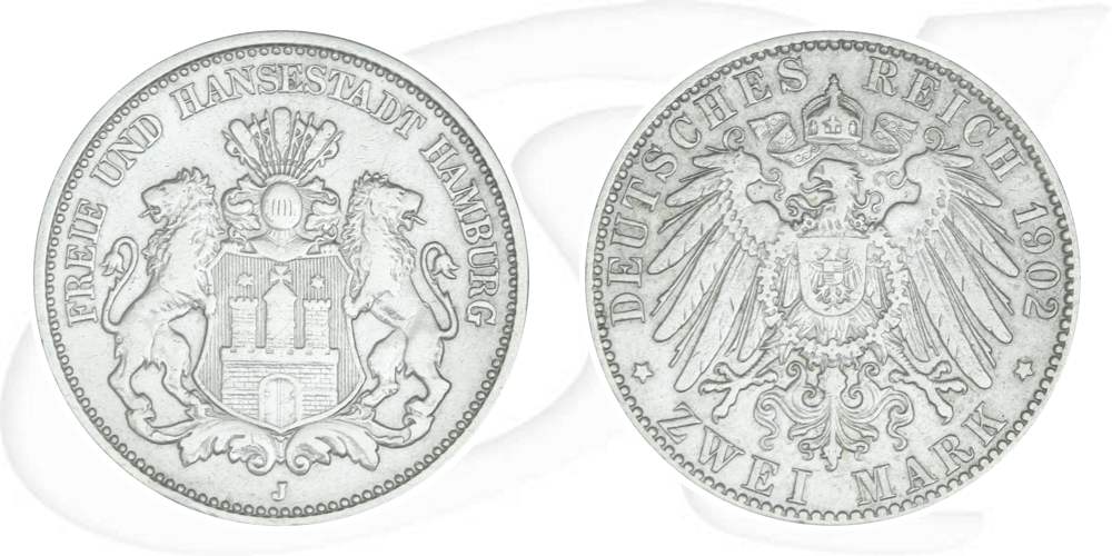 Deutschland Hamburg 2 Mark 1902 ss Wappen