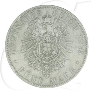 Deutschland Hamburg 5 Mark 1875 fast ss RF Wappen
