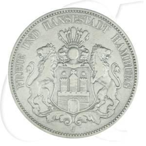 Deutschland Hamburg 5 Mark 1876 fast ss Wappen