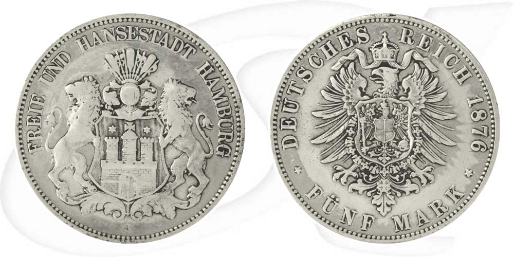 Deutschland Hamburg 5 Mark 1876 s-ss Wappen