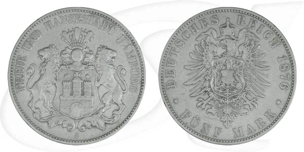 Deutschland Hamburg 5 Mark 1876 ss Wappen