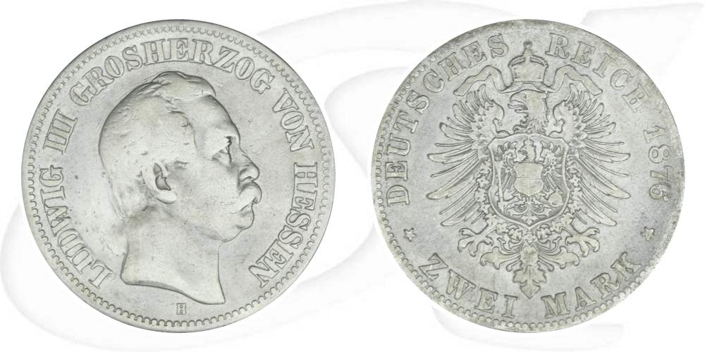 Kaiserreich - Hessen 2 Mark 1876 H s-ss Großherzog Ludwig III.