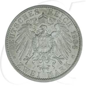 Kaiserreich - Hessen 2 Mark 1904 A ss-vz 400. Geb. Philipps
