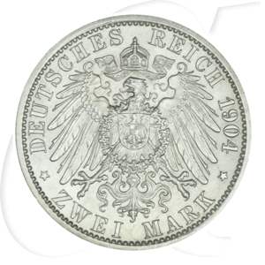 Kaiserreich - Hessen 2 Mark 1904 A vz-st 400. Geb. Philipps