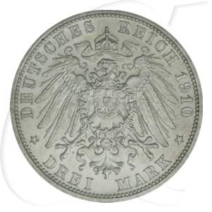 Kaiserreich - Hessen 3 Mark 1910 A vz-st Großherzog Ernst Ludwig