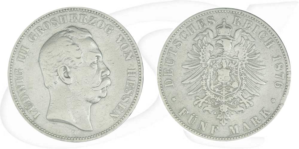 Kaiserreich - Hessen 5 Mark 1876 H fast ss Großherzog Ludwig III.