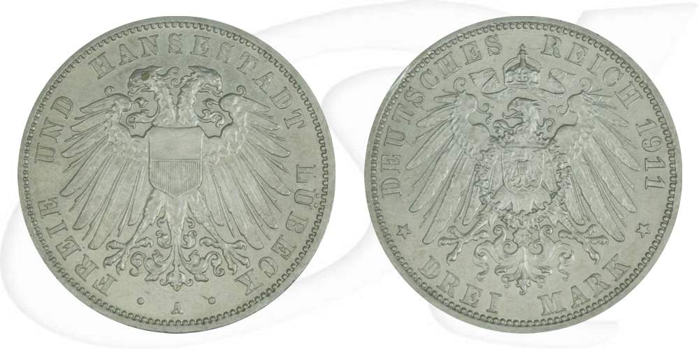 Deutschland Lübeck 3 Mark 1911 ss-vz RF Wappen