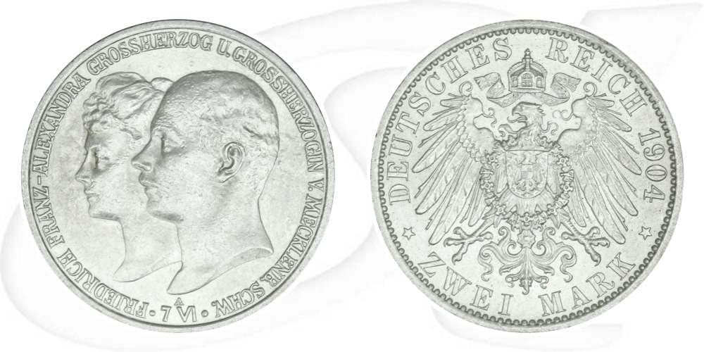 Kaiserreich - Mecklenburg-Schwerin 2 Mark 1904 A vz Hochzeit