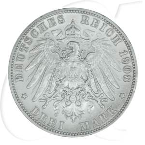 Deutschland Preussen 3 Mark 1908 ss Wilhelm II.