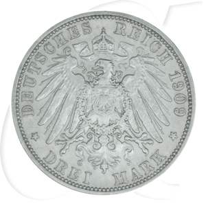 Deutschland Preussen 3 Mark 1909 ss-vz Wilhelm II.