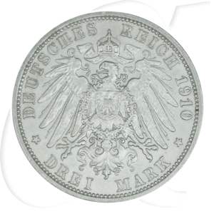 Deutschland Preussen 3 Mark 1910 ss-vz Wilhelm II.