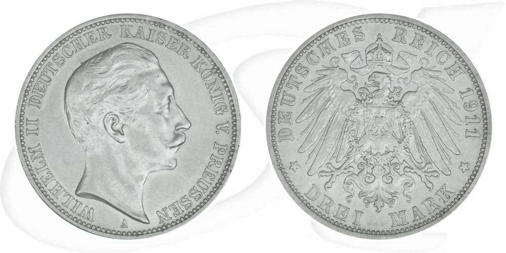 Deutschland Preussen 3 Mark 1911 vz Wilhelm II.